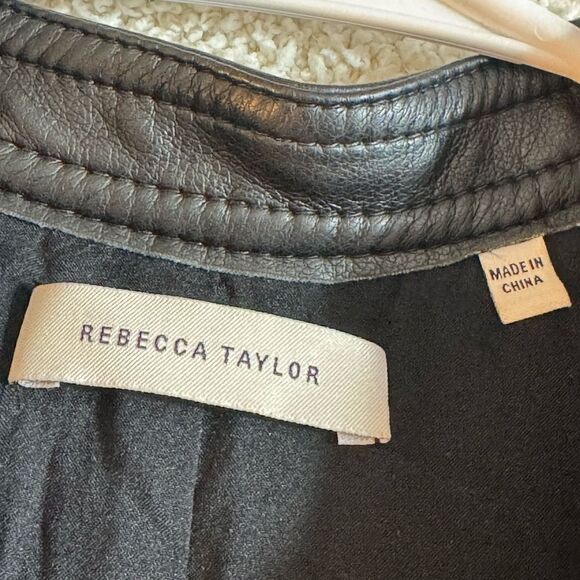 Rebecca Taylor Dress Womens Size XS Vegan Faux Leather Black Tunic mini V Neck - Picture 7 of 13